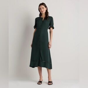 NWT Lightweight Crepe Lace Inset Midi Dress Forest Green size Medium